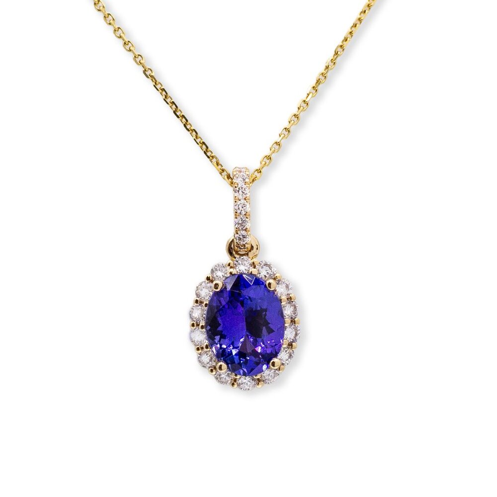 1.6cts Tanzanite Pendant in Solid 14K Gold with Natural Diamonds